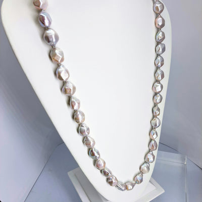 "Plateau Pearls" 30" Necklace - Angular Baroque Pearls, Sterling