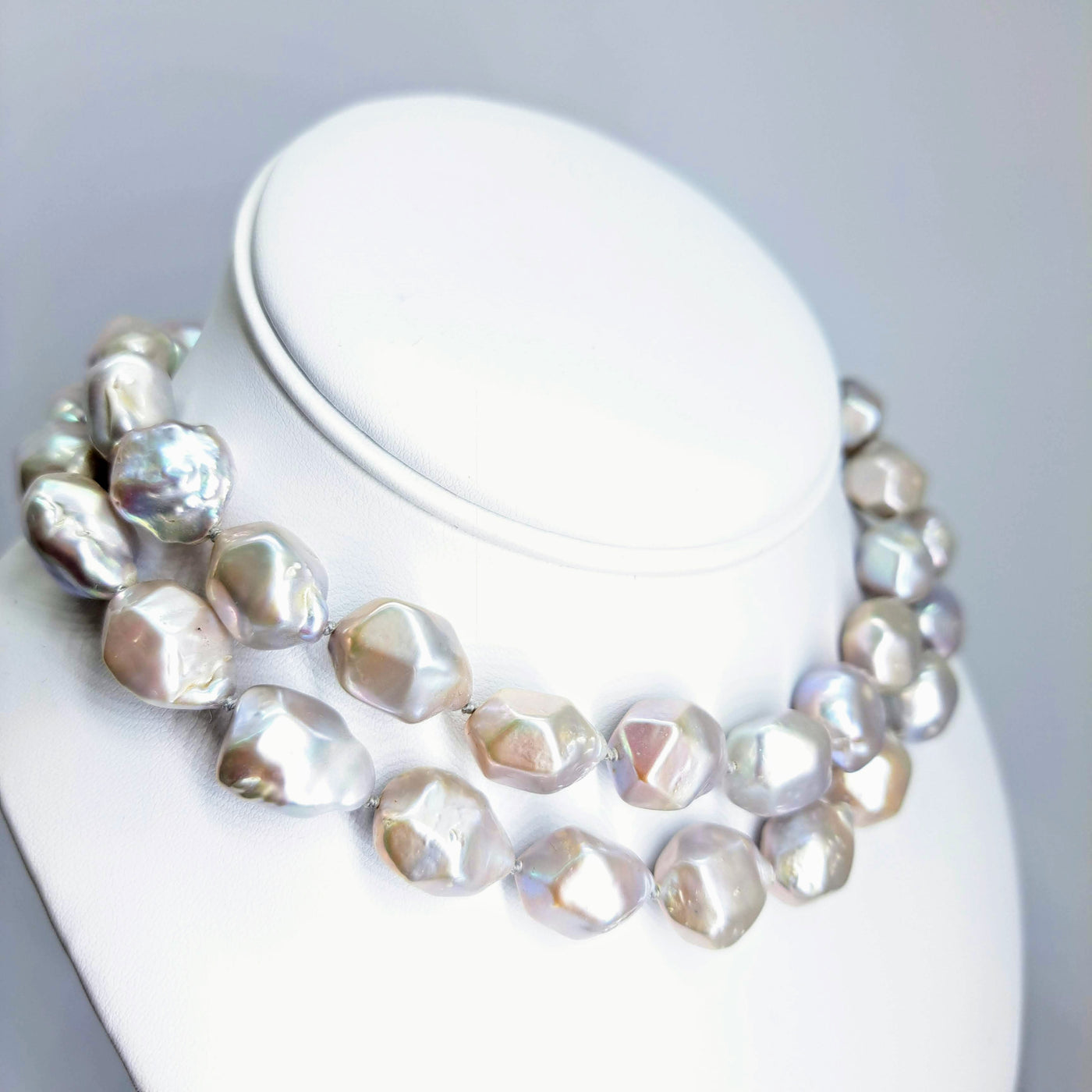 "Plateau Pearls" 30" Necklace - Angular Baroque Pearls, Sterling