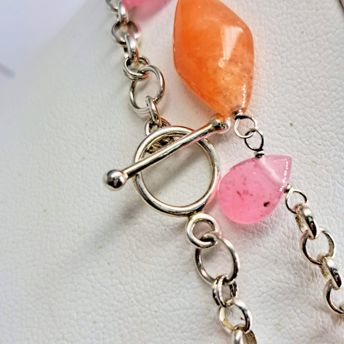 "Bubble-Licious" 38" Necklace - Pink Chalcedony, Peach Aventurine, Sterling
