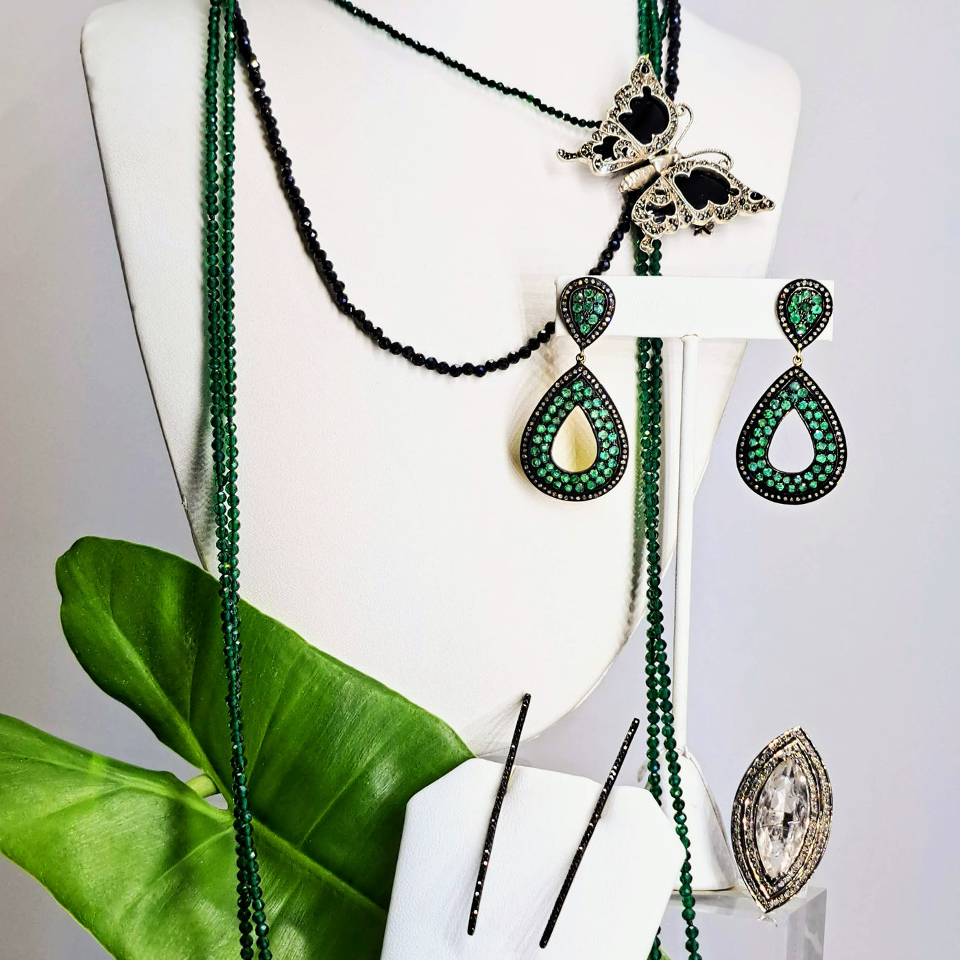 "Le Papillon" Brooch - Black Jade, Marcasite, Sterling
