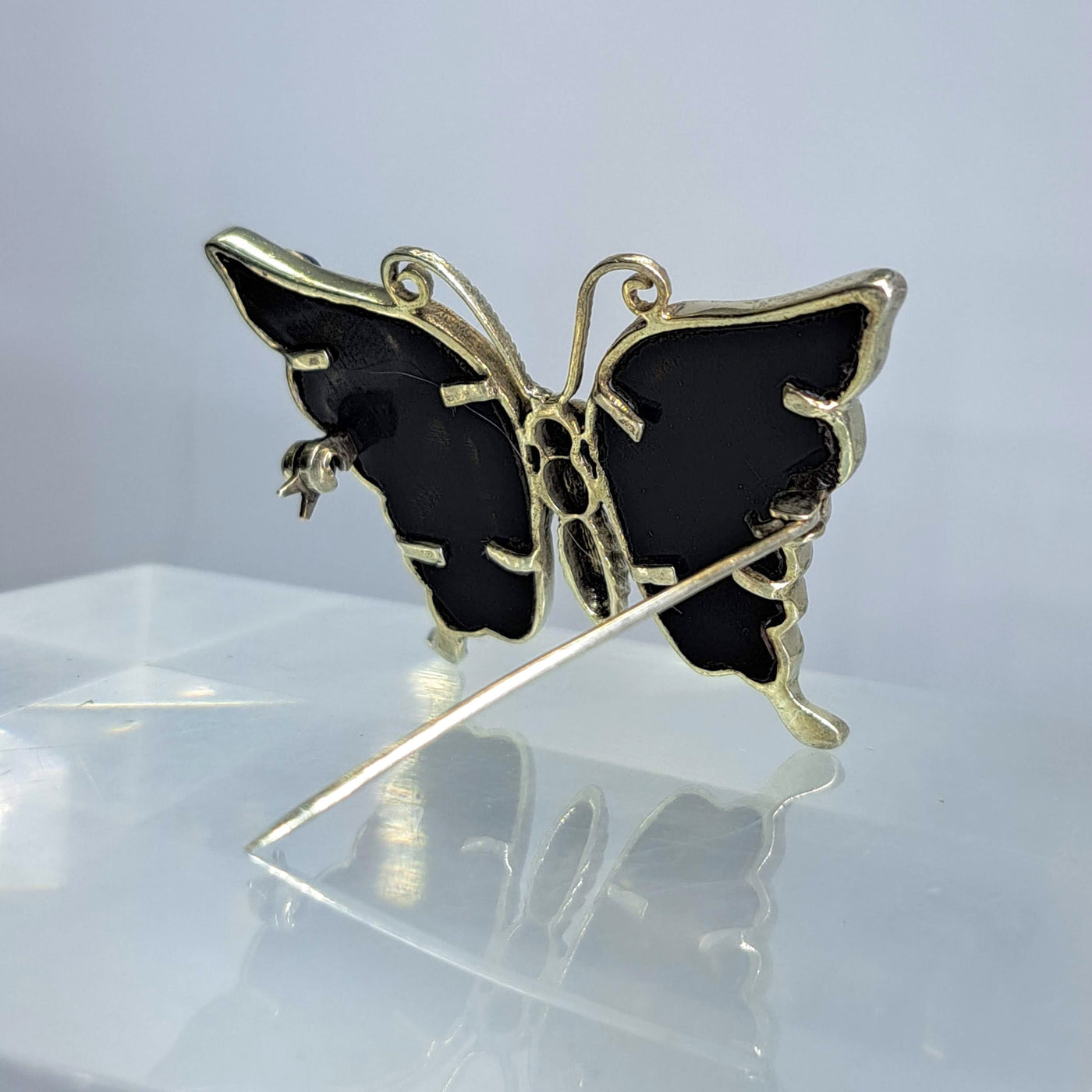 "Le Papillon" Brooch - Black Jade, Marcasite, Sterling
