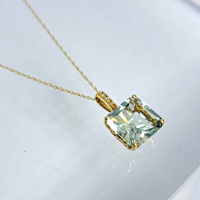 "Seafoam Sweetheart" Pendant Necklace - Prasiolite, Diamonds,14k gold