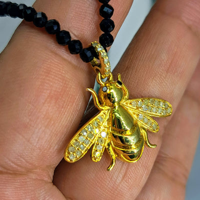 "BEE-YOU-tiful"  Pendant Necklace - Diamonds, Black Spinel, Labradorite, 18k over Sterling