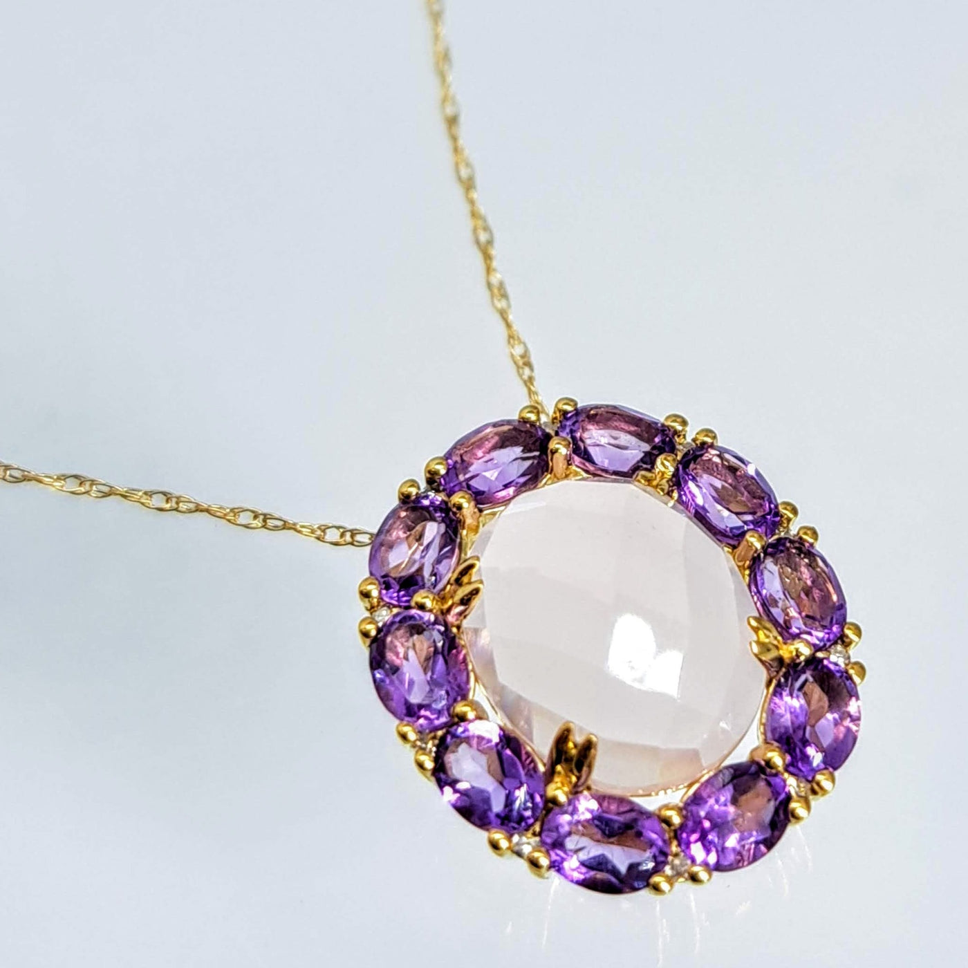 "Love Spell" Pendant Necklace - Rose Quartz, Amethyst, Gold