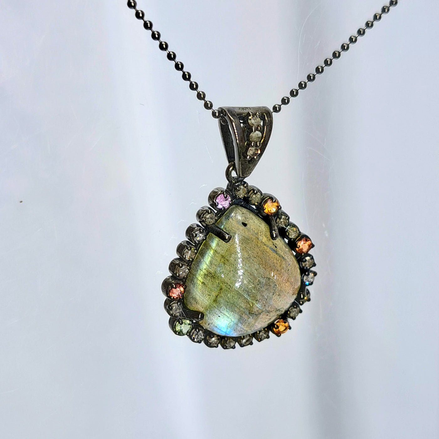"Simmer Shimmer" Necklace - Labradorite, Diamond, Green Tourmaline, Pink Tourmaline, Mandarin Sapphire