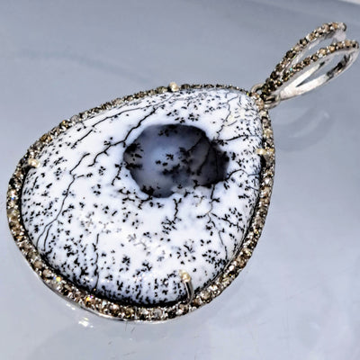 "Dendrites & Diamonds" Necklace - Dendritic Opal, Diamond, Sterling