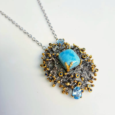 "Beyond Z REEF!" Necklace - Larimar, Topaz, Tanzanite, Sapphire, Sterling, 18k