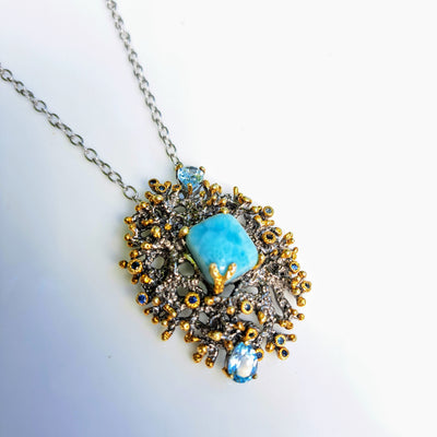 "Beyond Z REEF!" Necklace - Larimar, Topaz, Tanzanite, Sapphire, Sterling, 18k