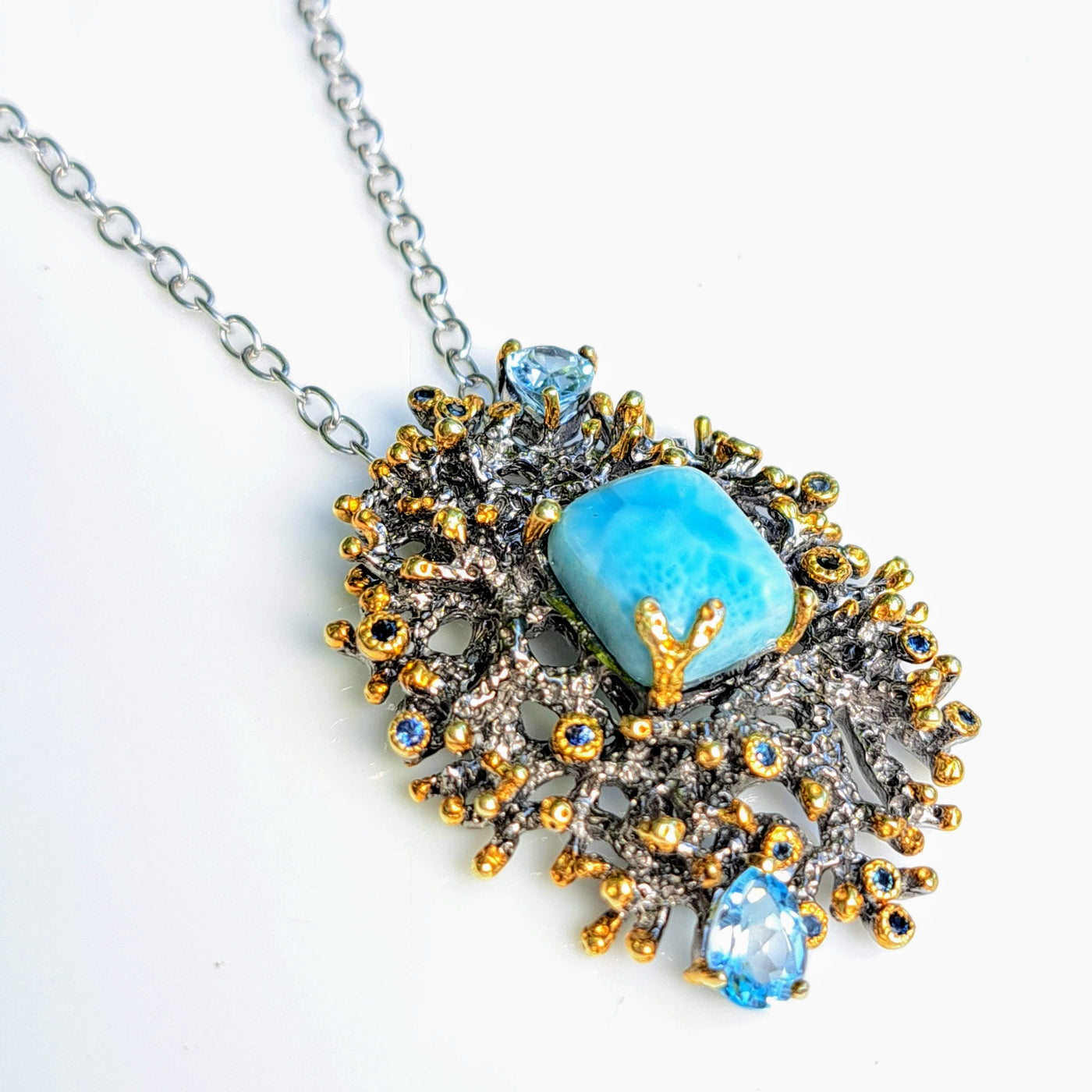 "Beyond Z REEF!" Necklace - Larimar, Topaz, Tanzanite, Sapphire, Sterling, 18k