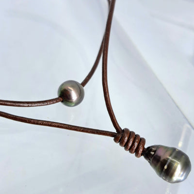 "Double Dip" Necklace - Tahitian Pearl, Leather