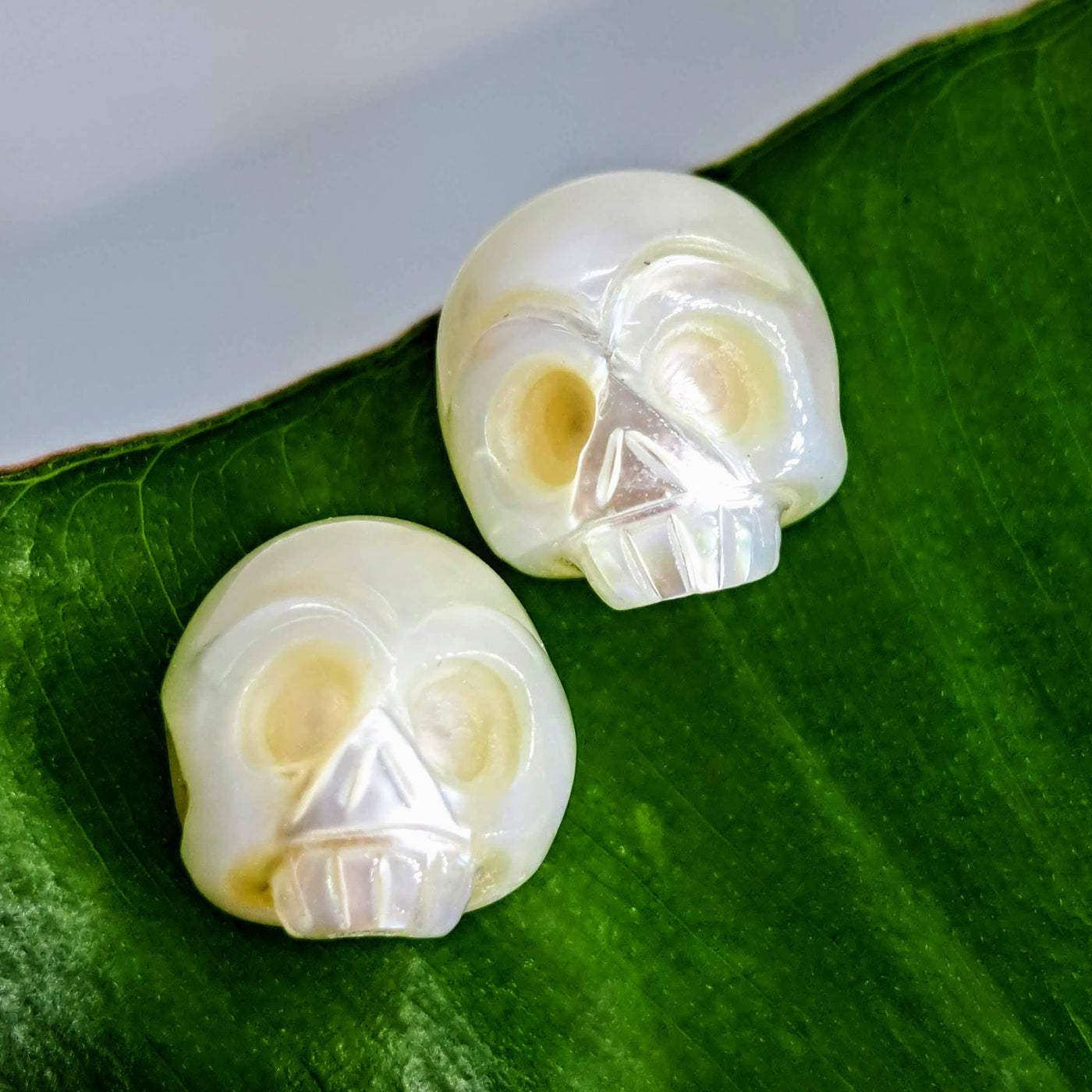 "Sugar Skull" .5" Stud Earrings - Hand-carved Pearls, Sterling