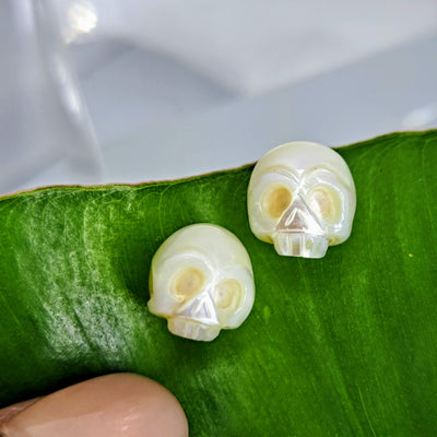 "Sugar Skull" .5" Stud Earrings - 10.5mm Hand-carved Pearls, Sterling