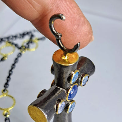 "Lady-Pirate" Pendant Necklace - Sapphire, Black Sterling, 18k