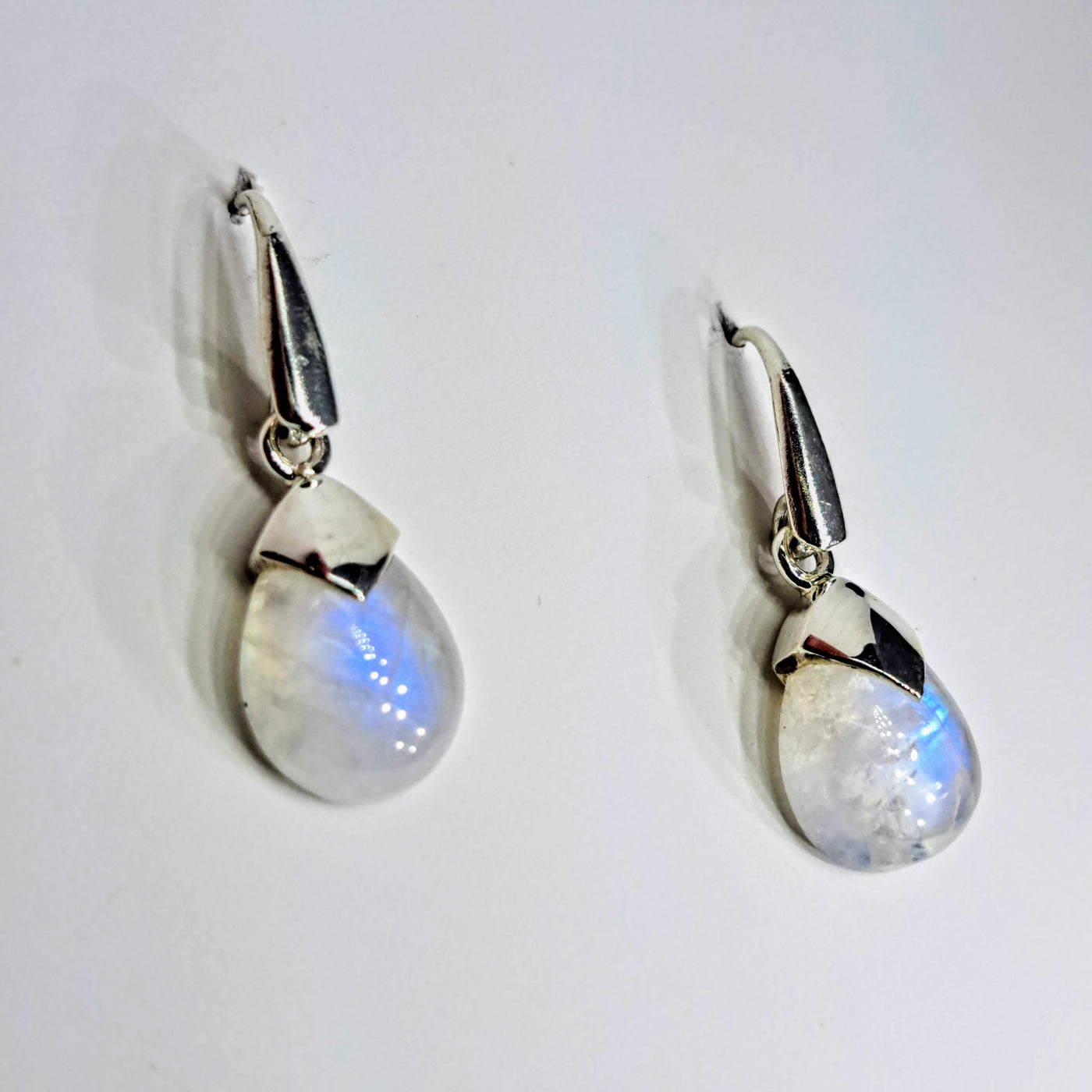 "Moon Drops" 1.25" Earrings - Moonstone, Sterling