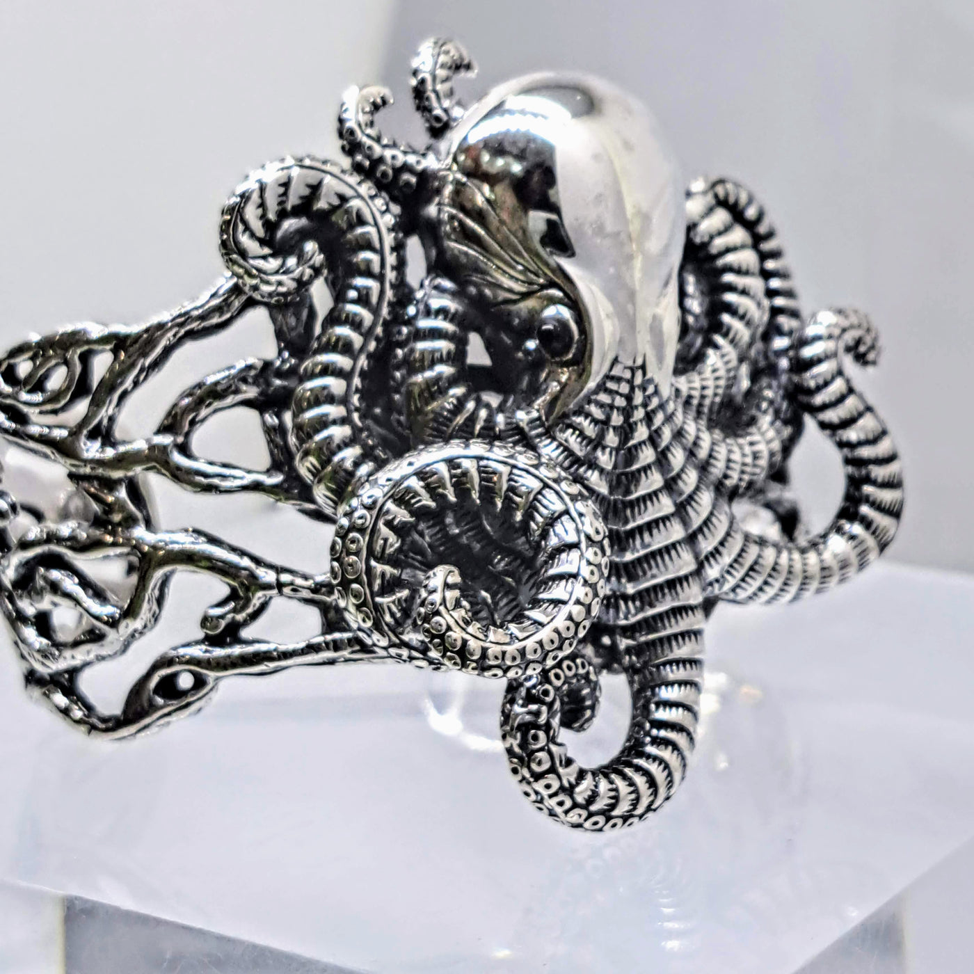 "Octopus Teacher" Cuff Bracelet - Sterling, Onyx Eyes