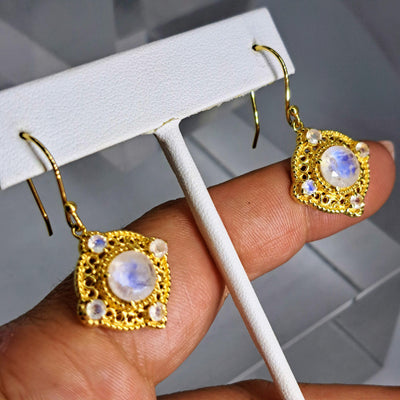 "Moon Dance" 1.5" Earrings - Moonstone, 18k Gold Sterling