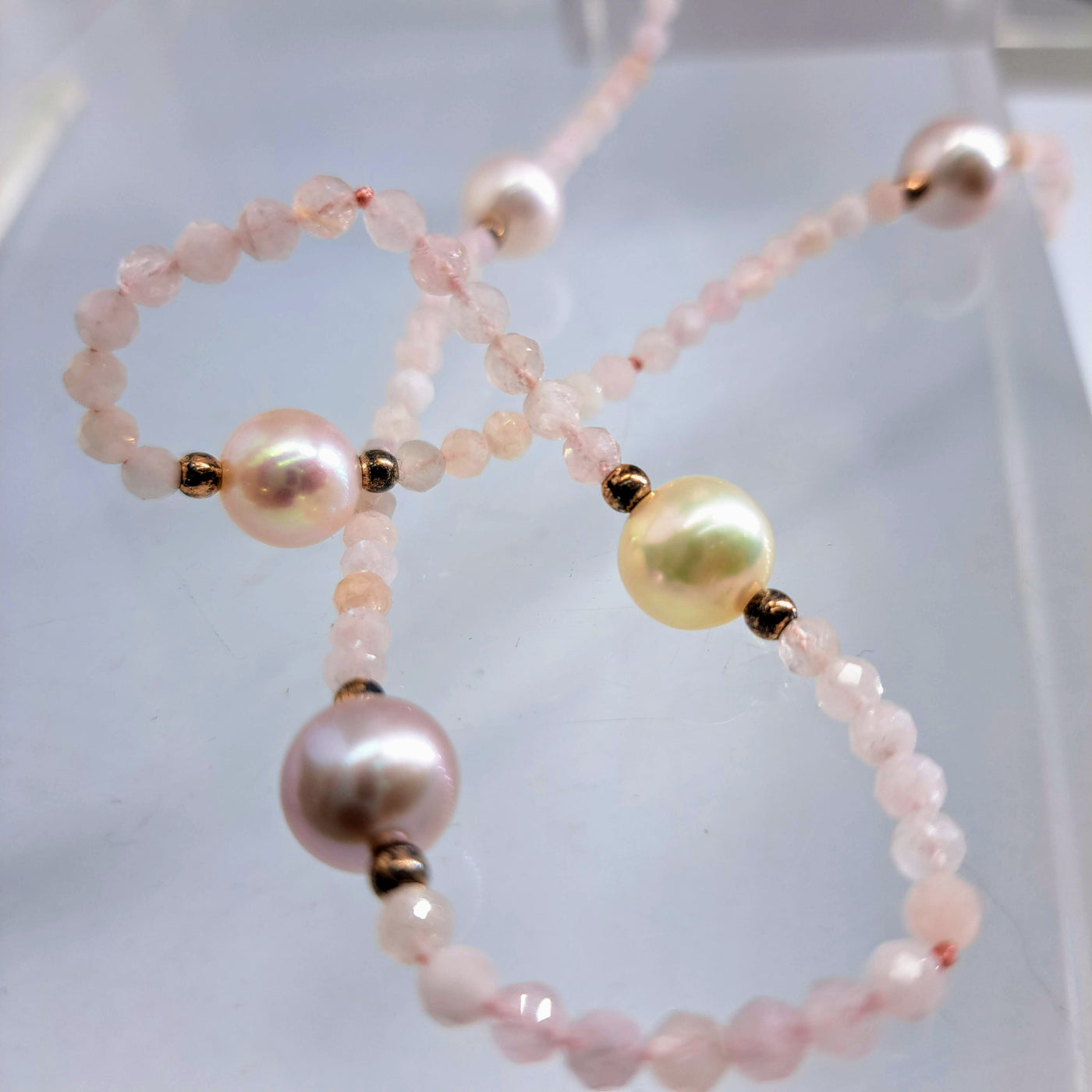 "Rosé" 36" Necklace - Pearl, Rose Quartz, Rose Gold Sterling
