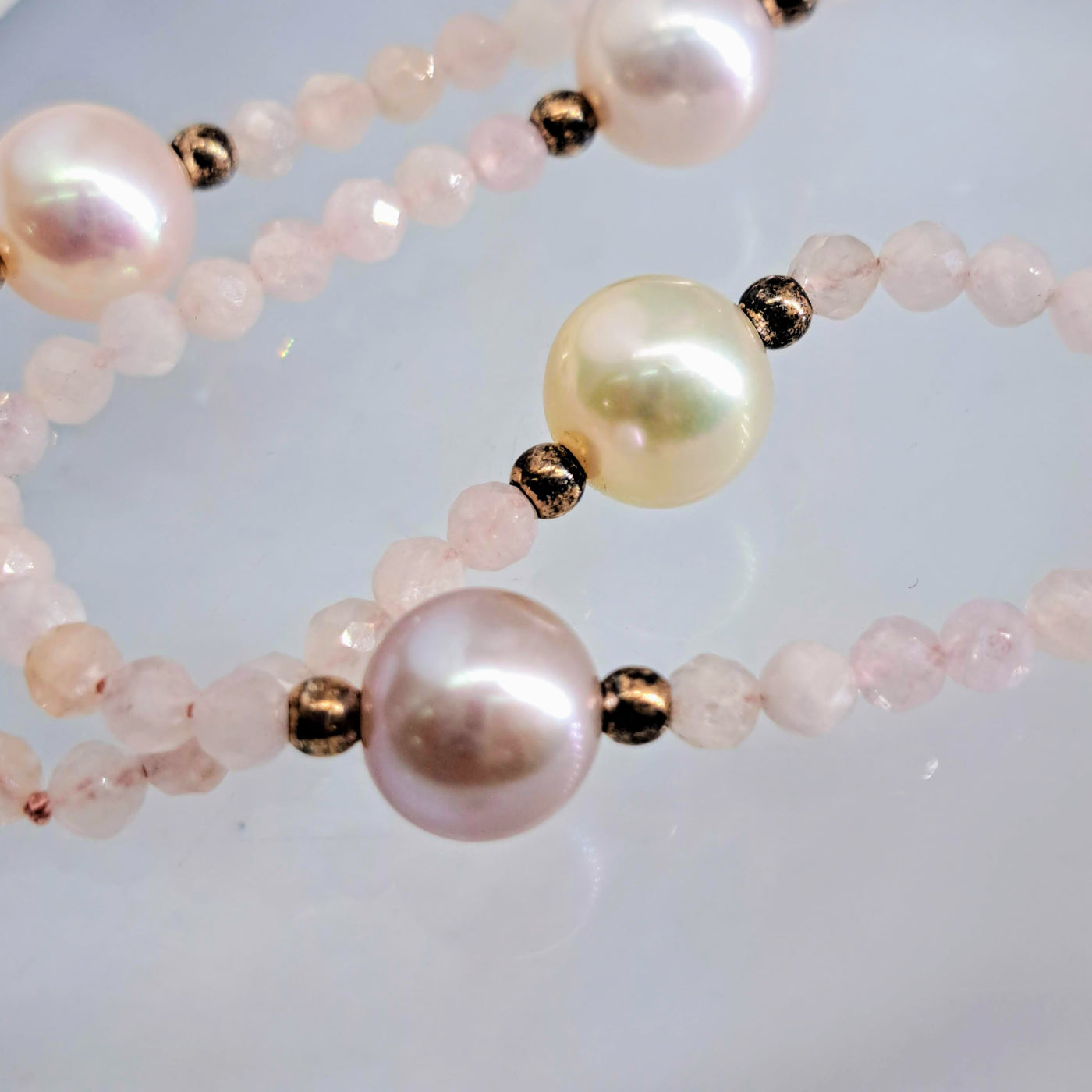 "Rosé" 36" Necklace - Pearl, Rose Quartz, Rose Gold Sterling