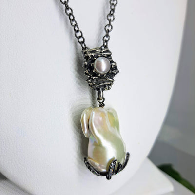 "Baroque & Lovely" Pendant Necklace - Baroque Pearl, Oxidized Sterling