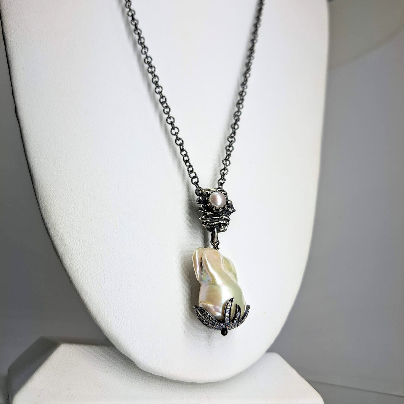 "Baroque & Lovely" Pendant Necklace - Baroque Pearl, Oxidized Sterling