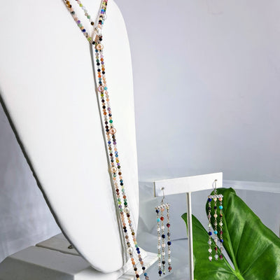 "Kitchen Sink Chic" Earring & Necklace SET - Multi-Stone, Pearl, Sterling