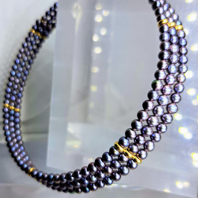 "Peacock Collar" 16" Flex Collar Necklace - Peacock Pearls, 14k Gold