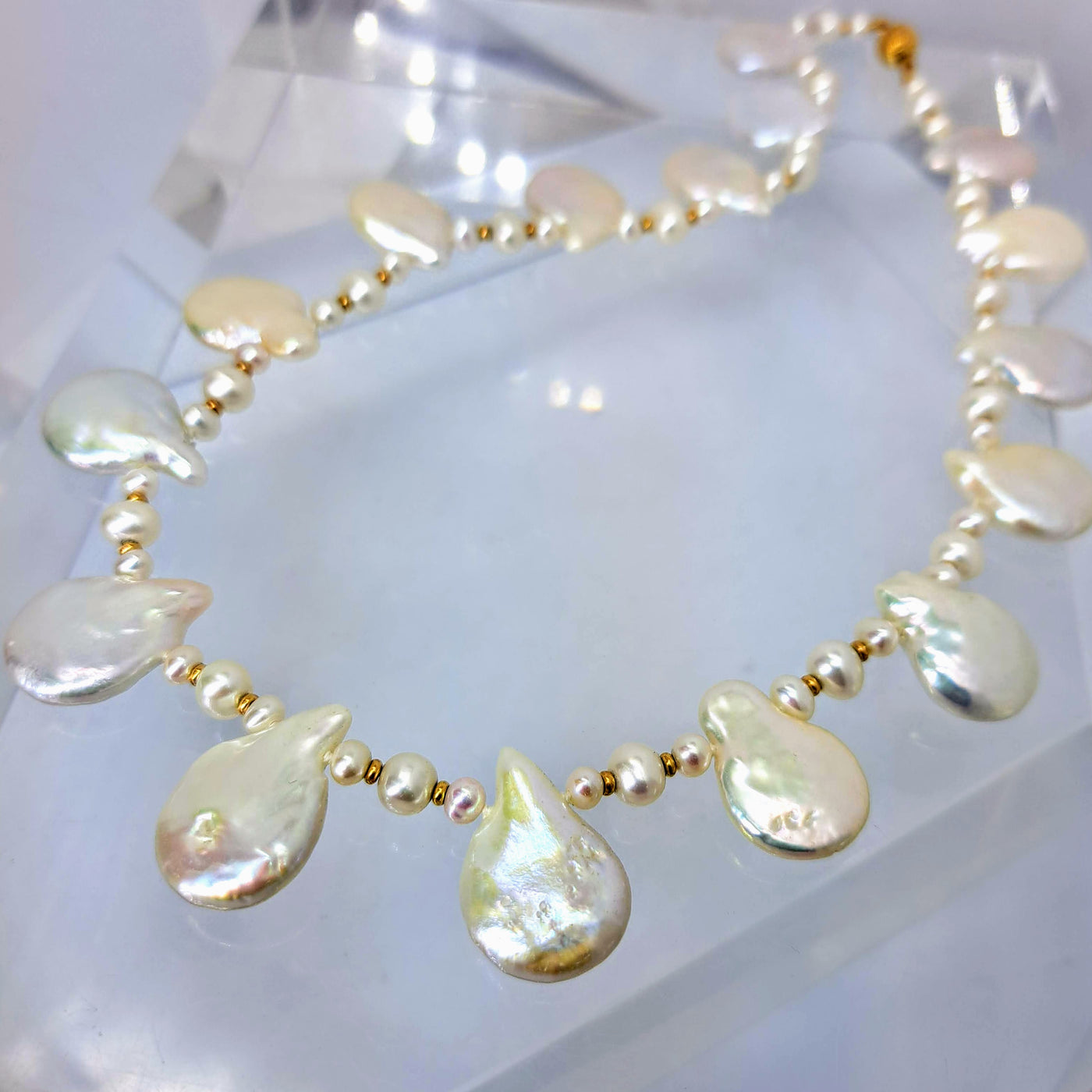 "Petalista" 18" Necklace - Baroque Coin Pearls,14K Gold