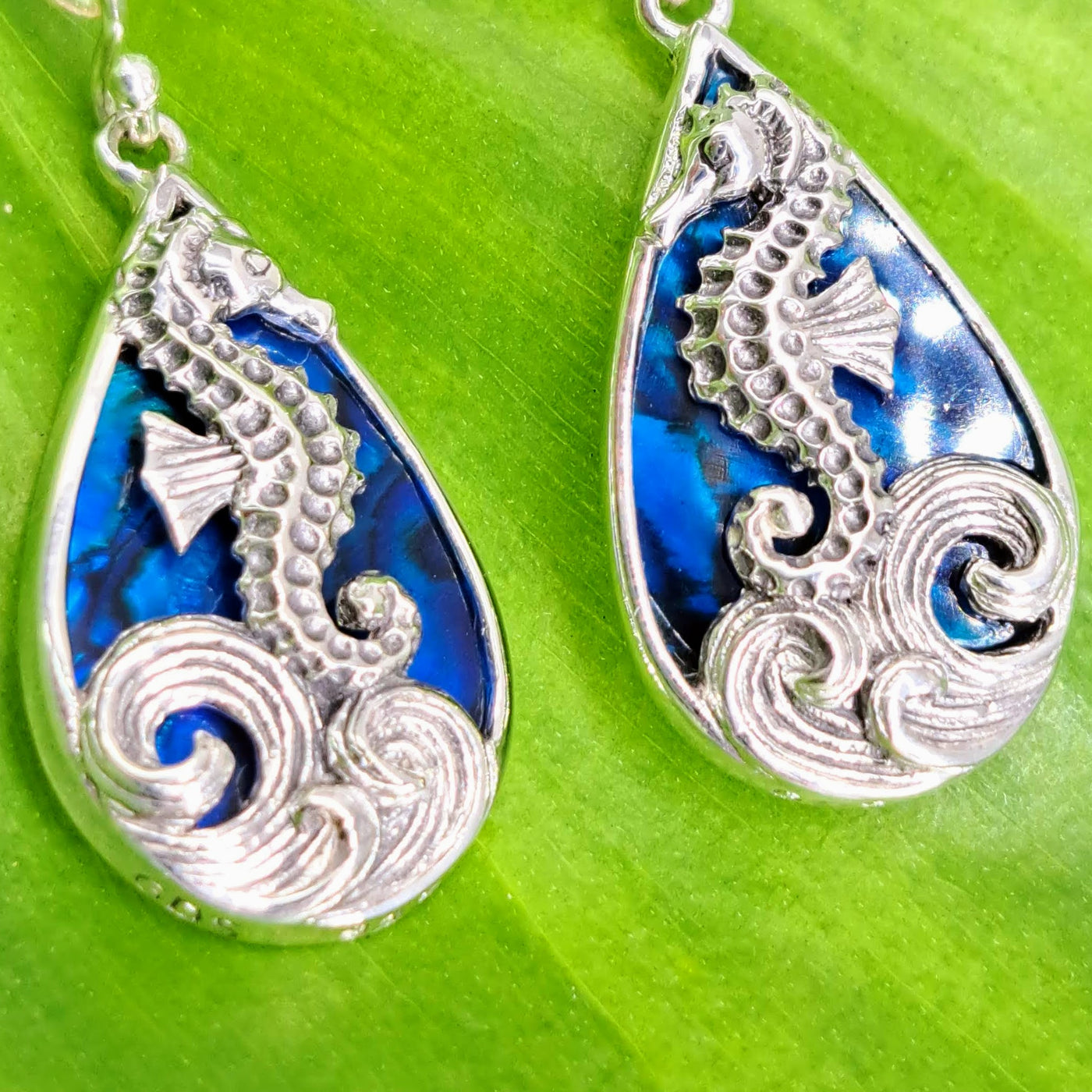 "Ride The Wave" 1.25" Earrings - Blue Paua Shell Mother Of Pearl, Sterling
