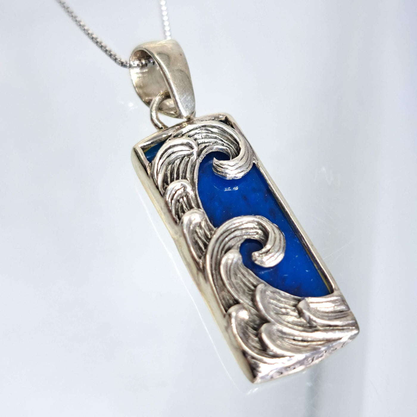 "Blue Waves" Pendant Necklace - Blue Paua Shell Mother Of Pearl, Sterling