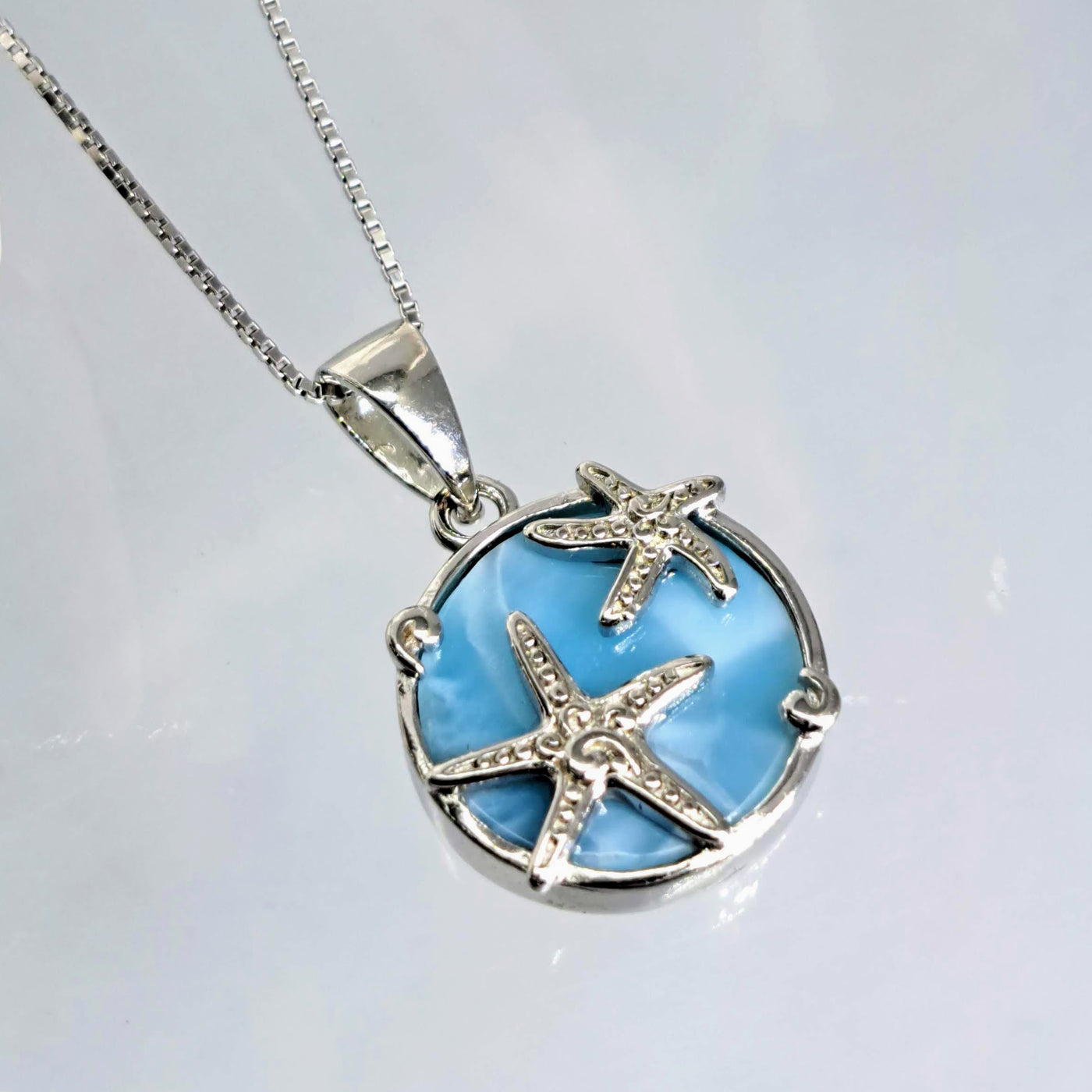 "Sea N Stars" 16" Pendant Necklace - Larimar, Anti-Tarnish Silver