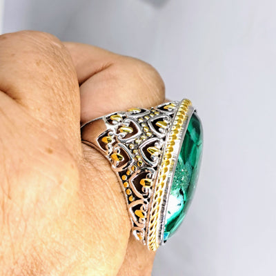 "Garden Grow" Sz 7.5 Ring - Malachite, Chrysocolla, Sterling Silver, 18k Gold