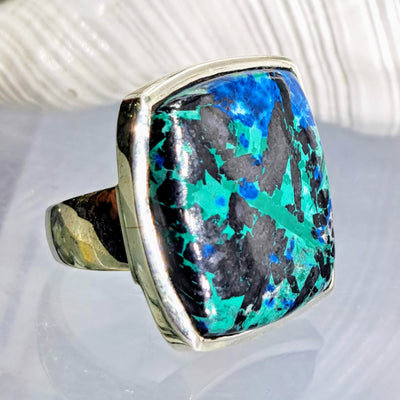 "Jungle-Lovah" Sz 7 Ring - Spider Turquoise, Malachite Azurite, Sterling