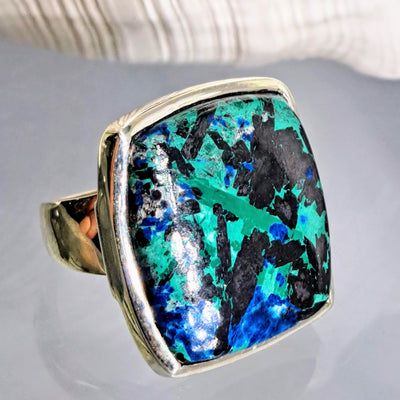 "Jungle-Lovah" Sz 7 Ring - Spider Turquoise, Malachite Azurite, Sterling