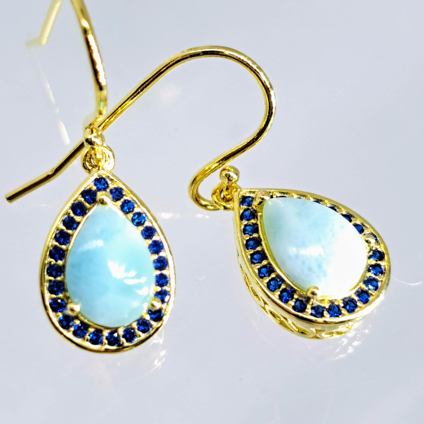 "Key West Vacation" 1" Earrings - Larimar, Sapphire, Gold Sterling