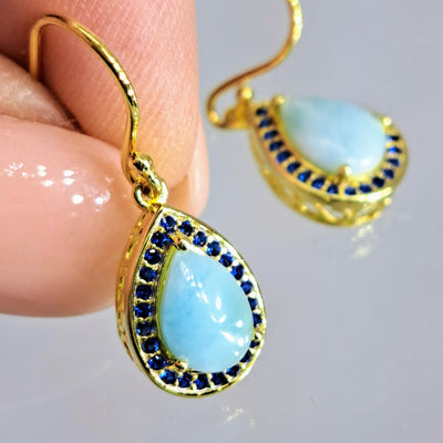 "Key West Vacation" 1" Earrings - Larimar, Sapphire, Gold Sterling