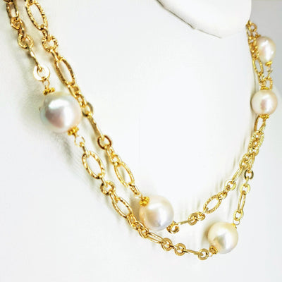 "Baroque Ball Chain" 34" Necklace - Baroque Pearls, Gold Sterling