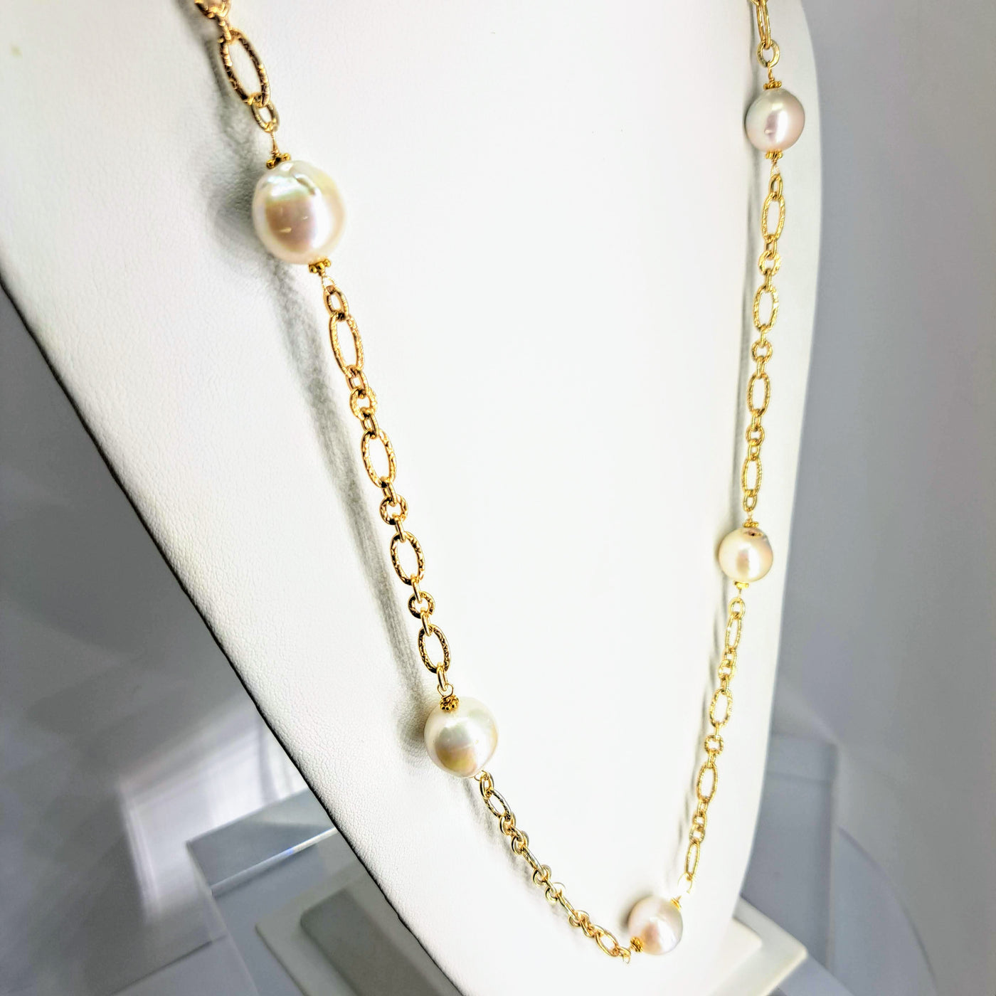 "Baroque Ball Chain" 34" Necklace - Baroque Pearls, Gold Sterling