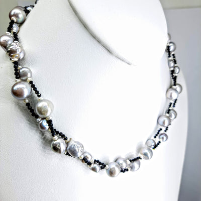 "Baroque Darlings" 34" Necklace - Pearls, Black Spinel