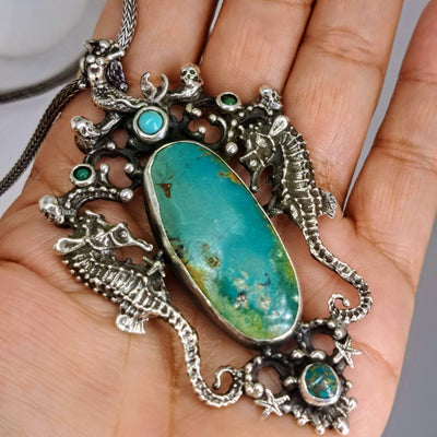 "Dead Men Tell No Tales" Pendant Necklace - Turquoise, Sterling