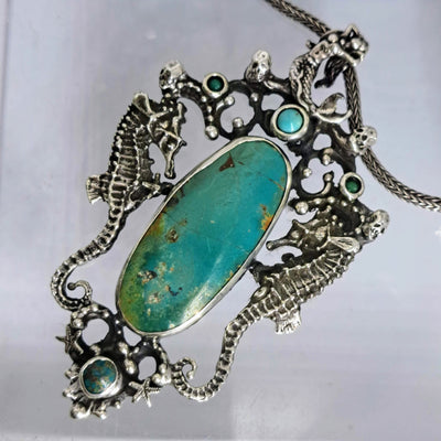 "Dead Men Tell No Tales" Pendant Necklace - Turquoise, Sterling