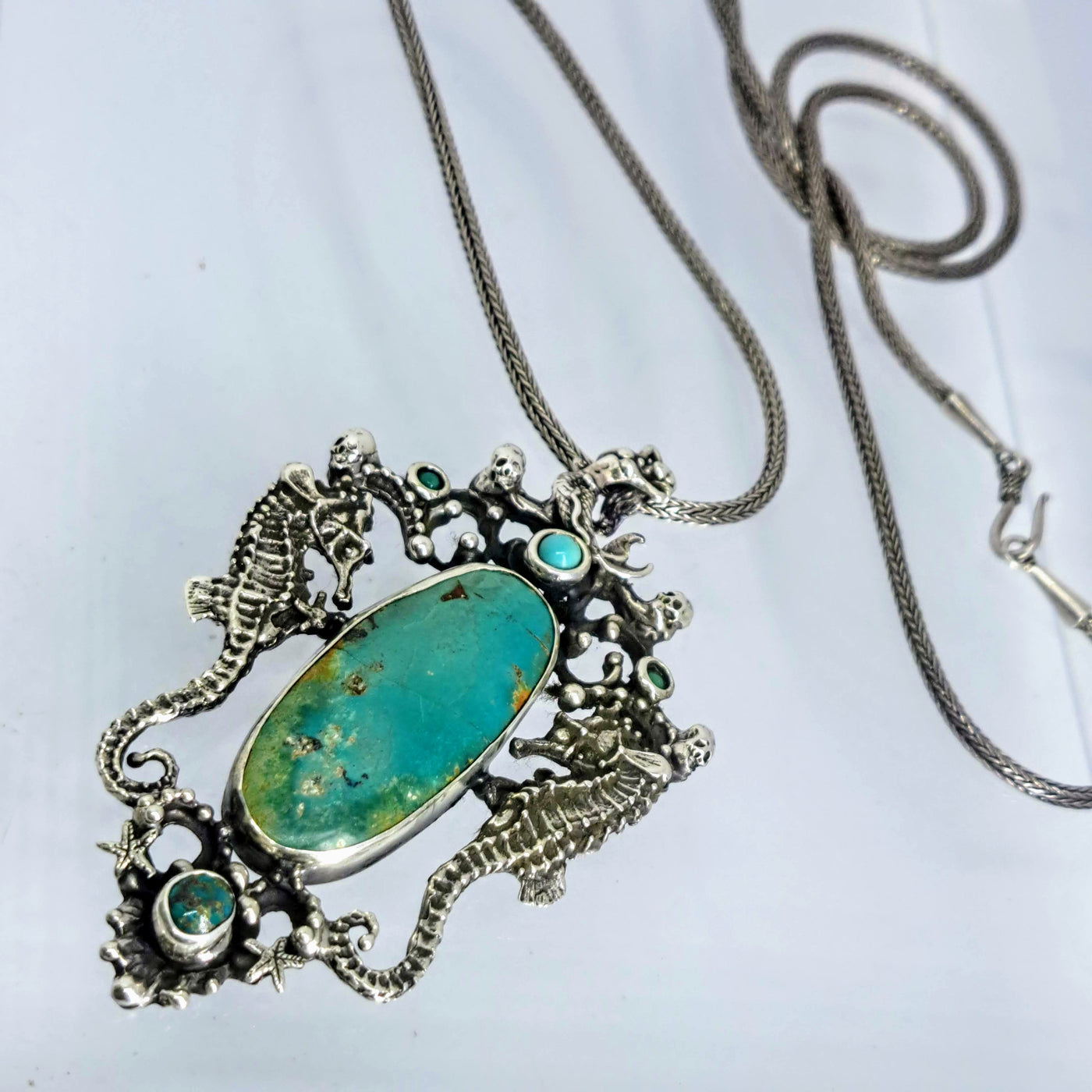 "Dead Men Tell No Tales" Pendant Necklace - Turquoise, Sterling