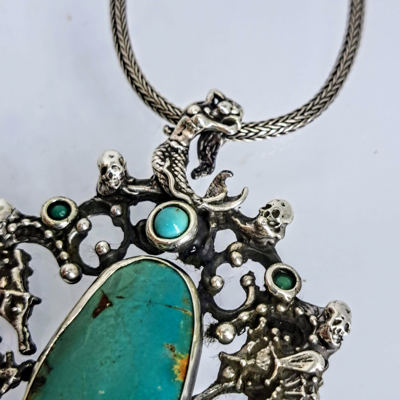 "Dead Men Tell No Tales" Pendant Necklace - Turquoise, Sterling
