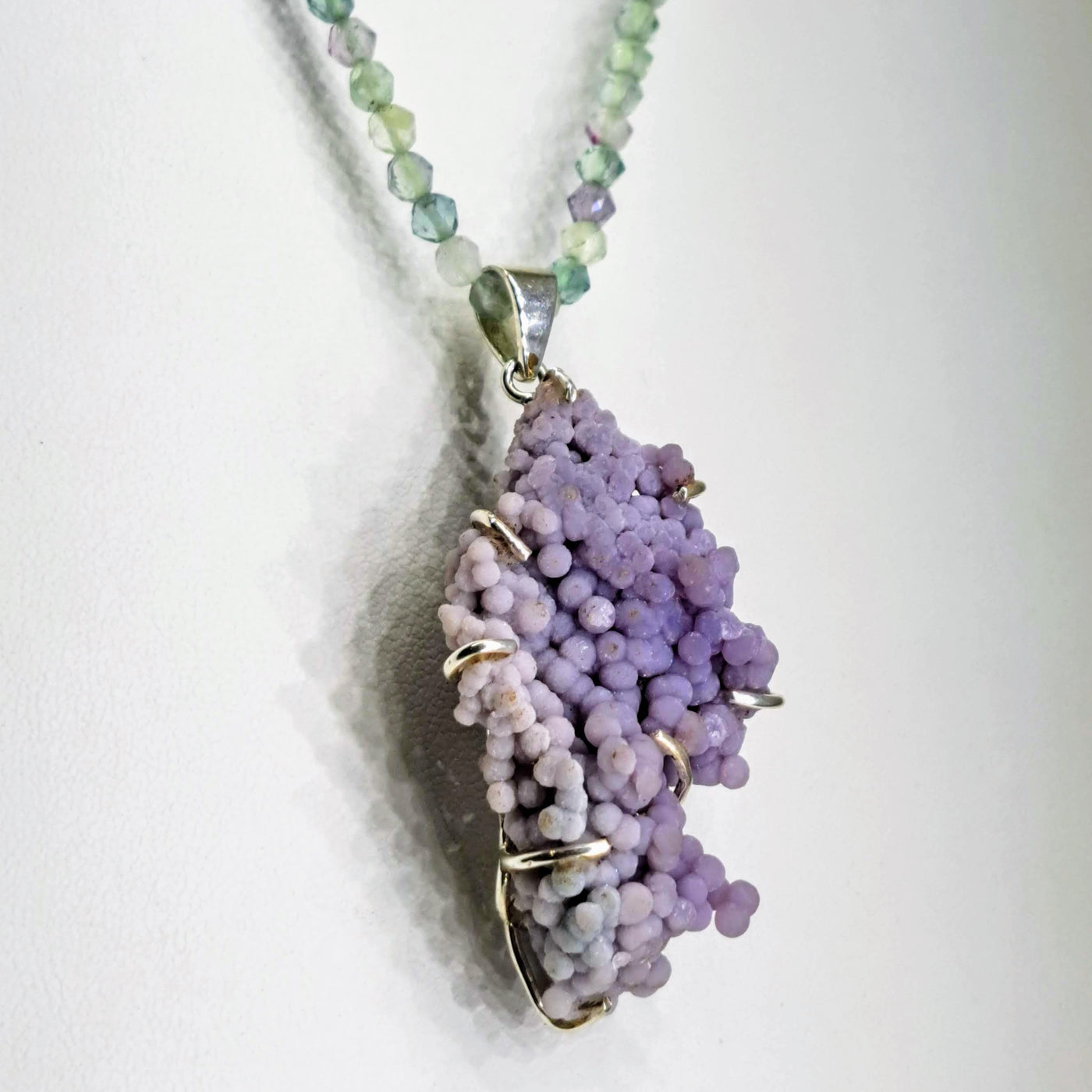 "Off The Vine" Pendant Necklace - Grape Druzy Agate, Fluorite, Sterling