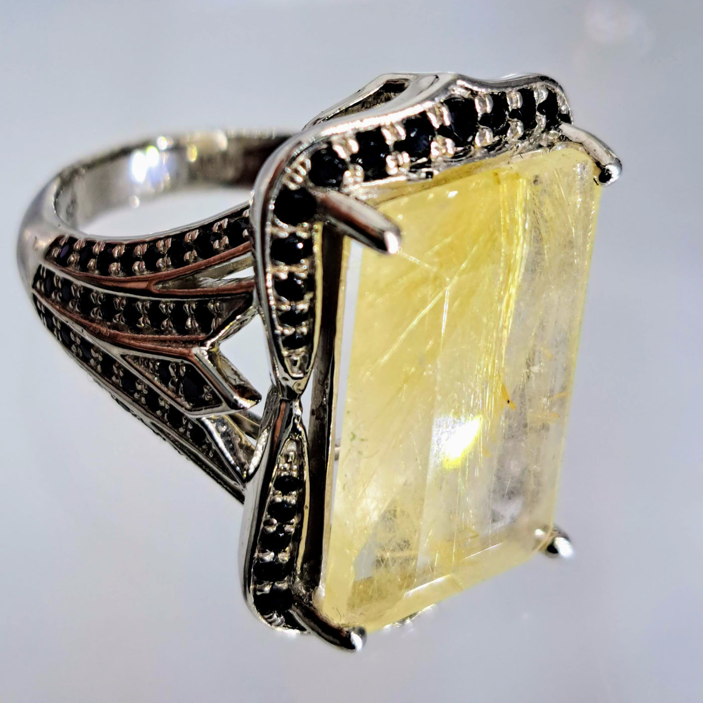 "Delicious Deco" Sz 7 Ring - Gold Rutilated Quartz, Spinel, Sterling