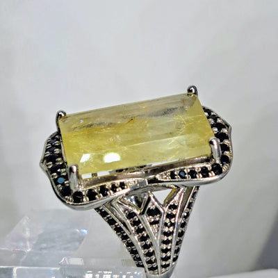 "Delicious Deco" Sz 7 Ring - Gold Rutilated Quartz, Spinel, Sterling
