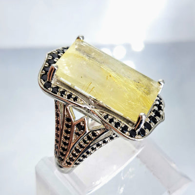 "Delicious Deco" Sz 7 Ring - Gold Rutilated Quartz, Spinel, Sterling