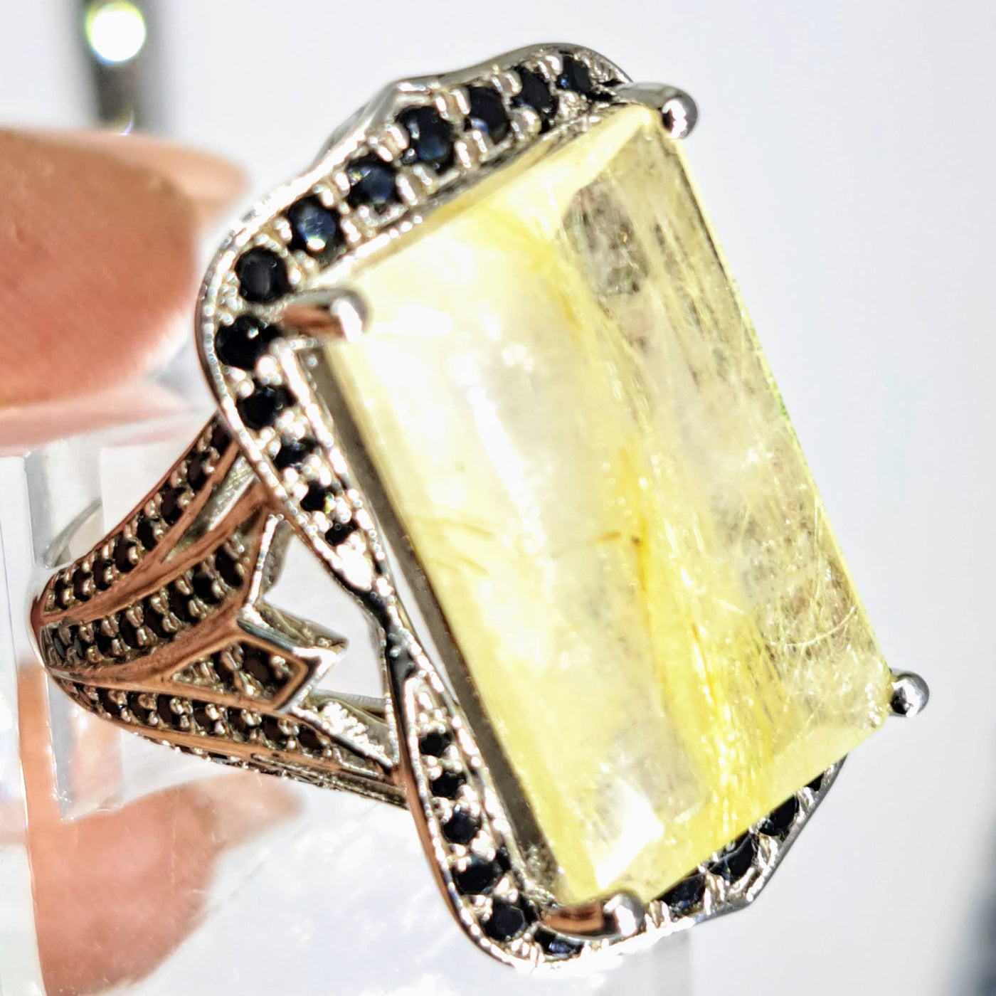 "Delicious Deco" Sz 7 Ring - Gold Rutilated Quartz, Spinel, Sterling