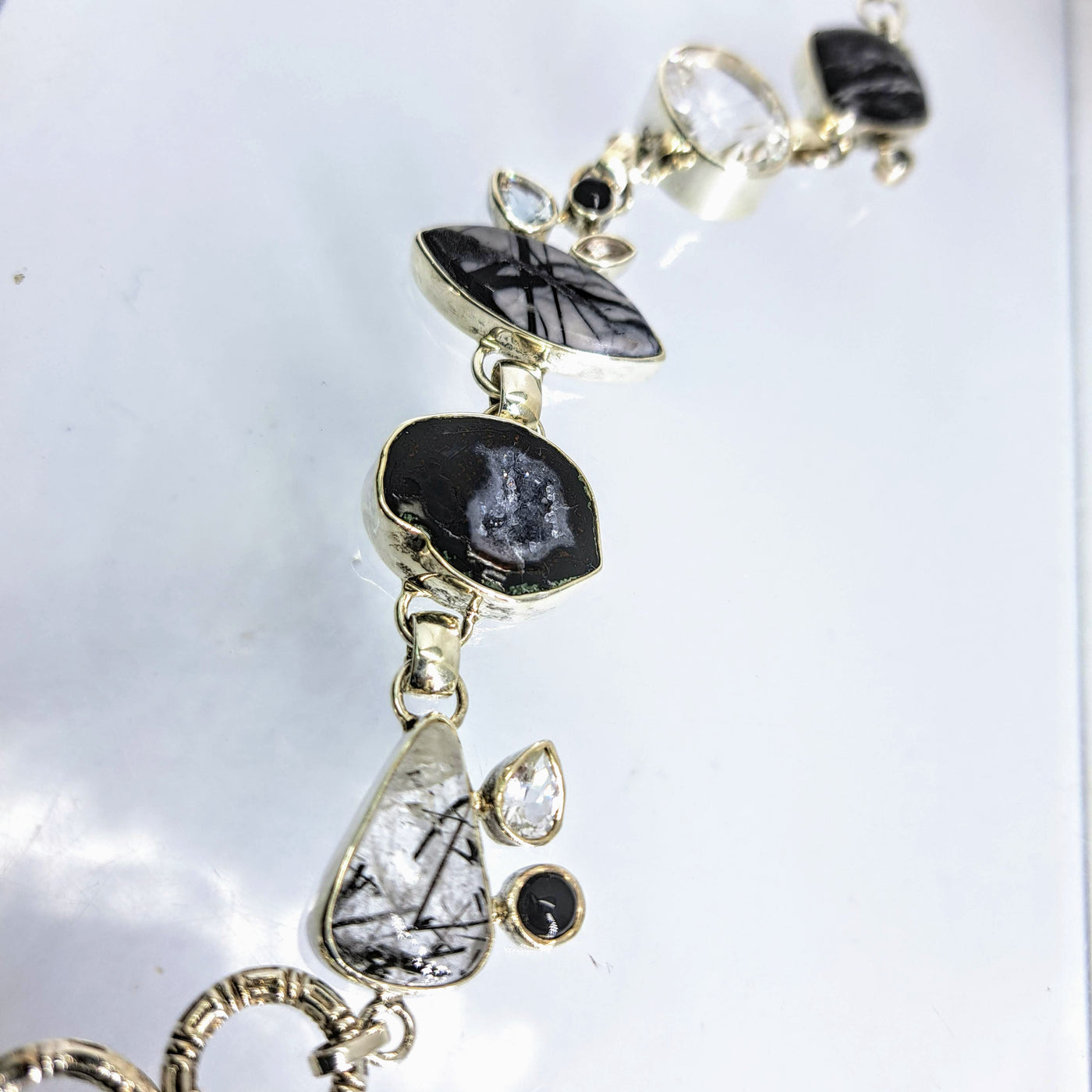 "Picasso" 7"-8" Bracelet - Rutilated Quartz, Geode, Onyx, Quartz, Topaz, Picasso Jasper, Sterling