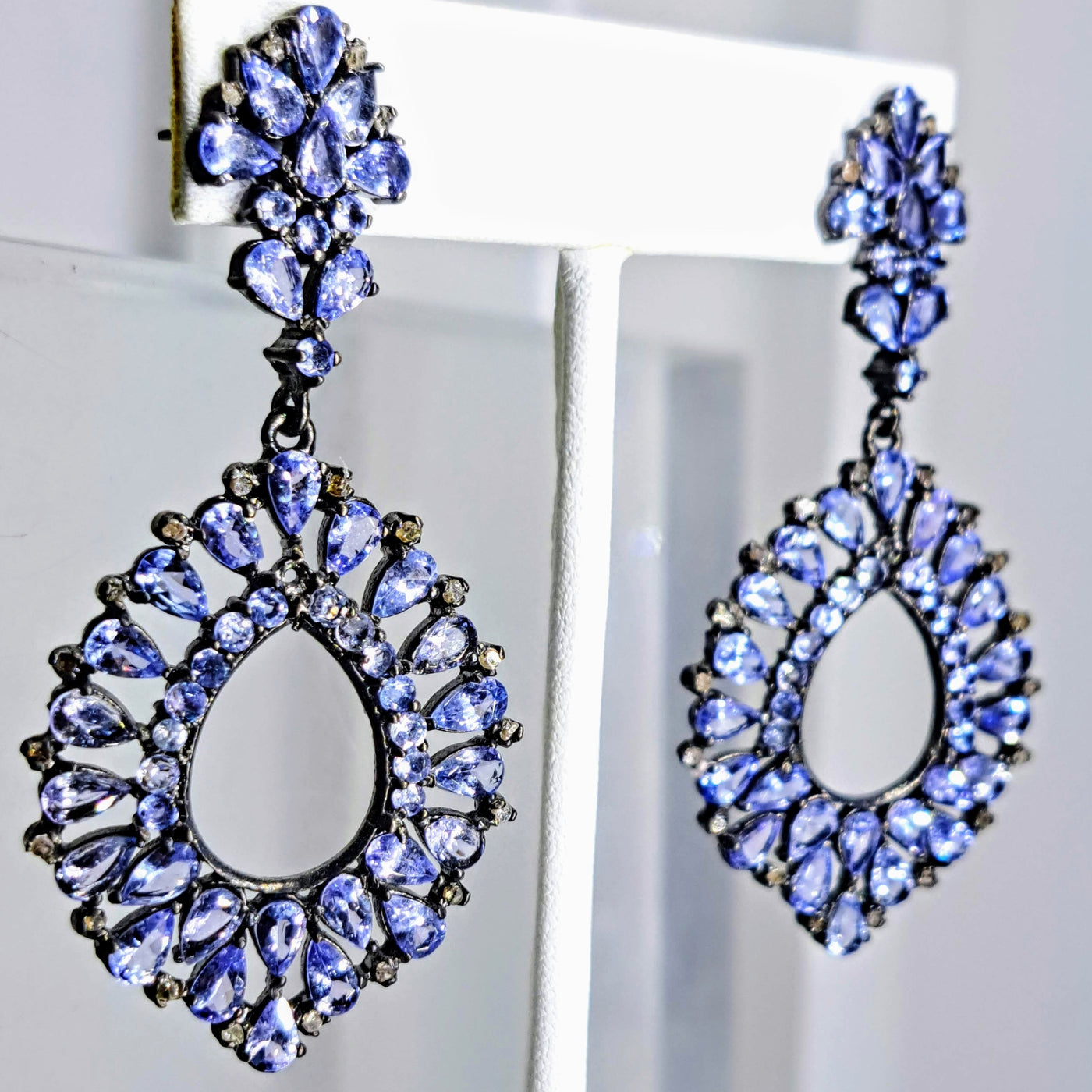 "Midnight At The Oasis"  2.5" Earrings - Tanzanite, Diamonds, Sterling