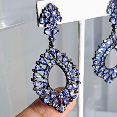 "Midnight At The Oasis"  2.5" Earrings - Tanzanite, Diamonds, Sterling